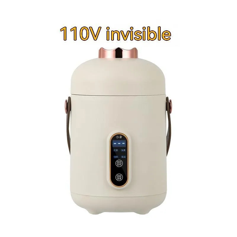 Personal portable electric stew cooker with glass liner in transparent or invisible version, capacity under 1 litre.