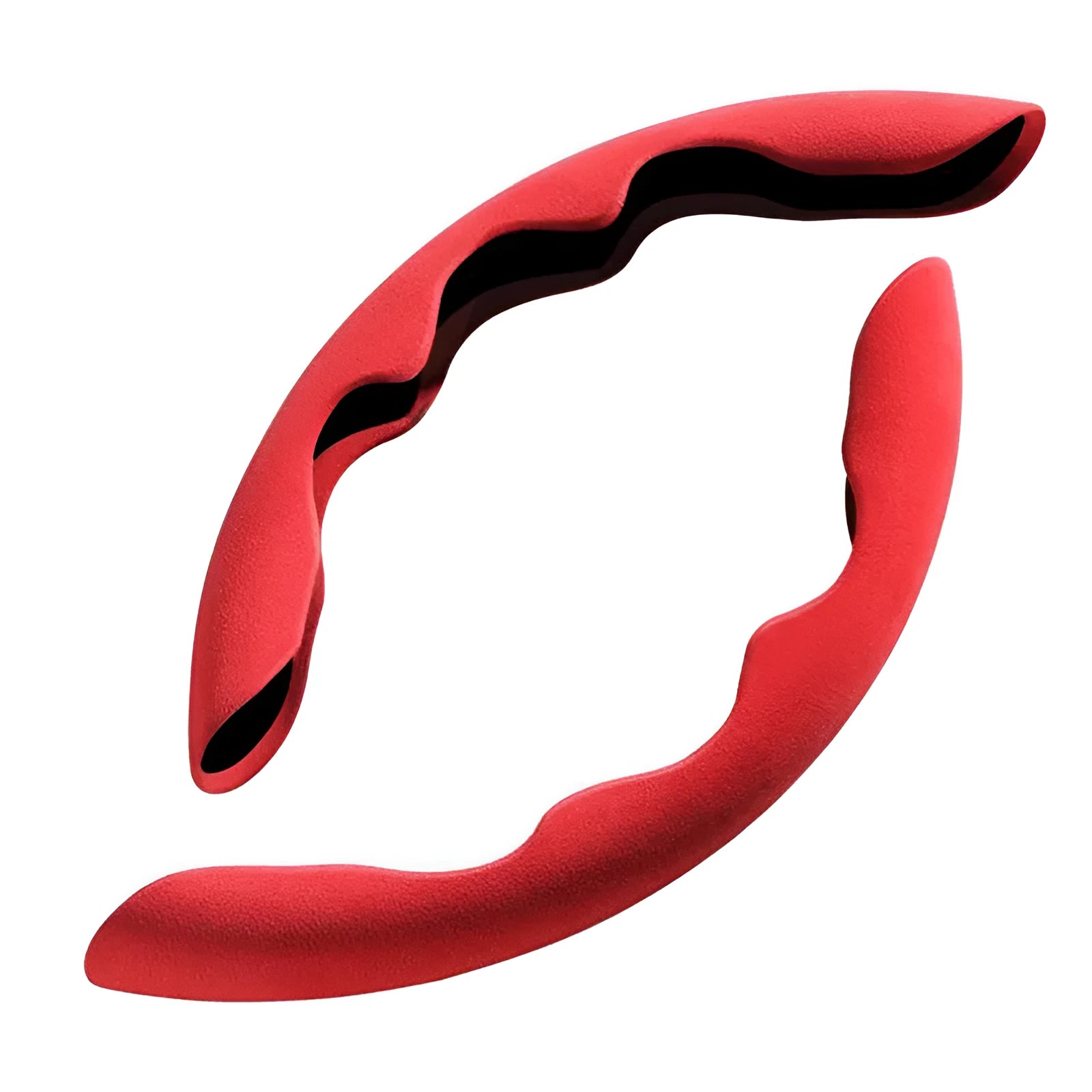 Two plush suede car steering wheel covers in black and red, 38cm diameter, sports style for GM models