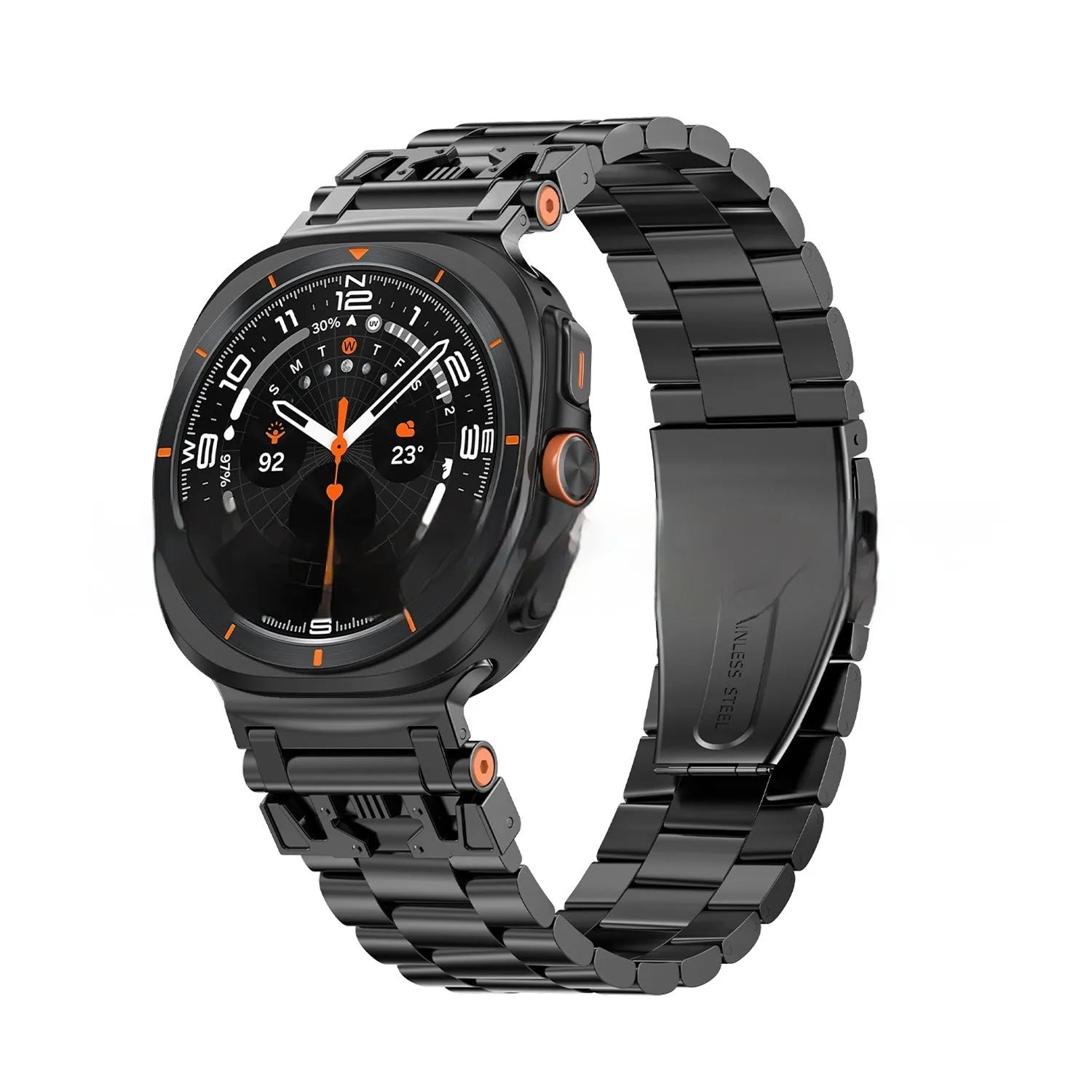 Three steel band armor metal watch strap for Samsung in black finish
