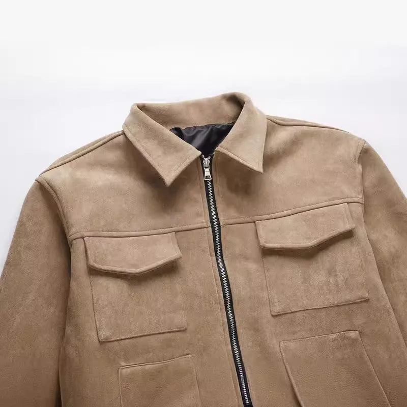 Men's thick zipper jacket with large pockets in slim fit design