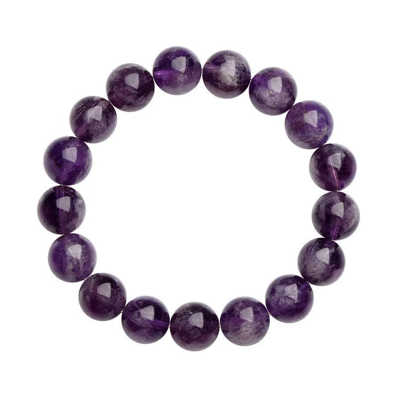 Natural feather amethyst crystal bracelet with scattered Snow Mountain purple beads and geometric Ruyi design.