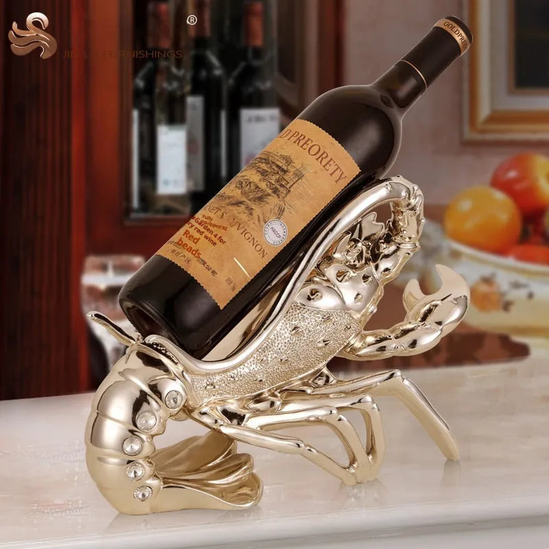 Lobster-shaped wine rack ornament in rose gold or silver resin and plastic decorative craft