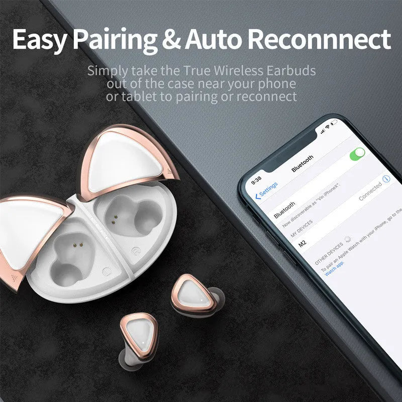 True wireless Bluetooth headset in Champagne White with breathing light and earplug design