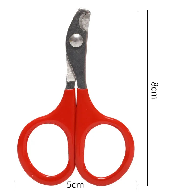 Stainless steel pet nail clippers with coloured plastic and rubber handle for dog and cat grooming