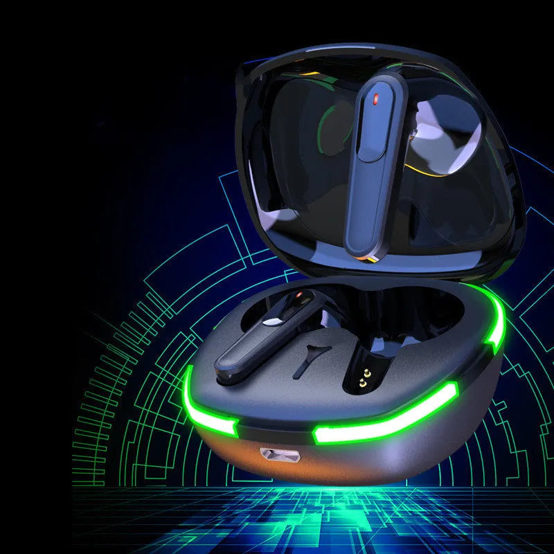 Black Bluetooth headset with charging cabin and cable for outdoor running and mountaineering