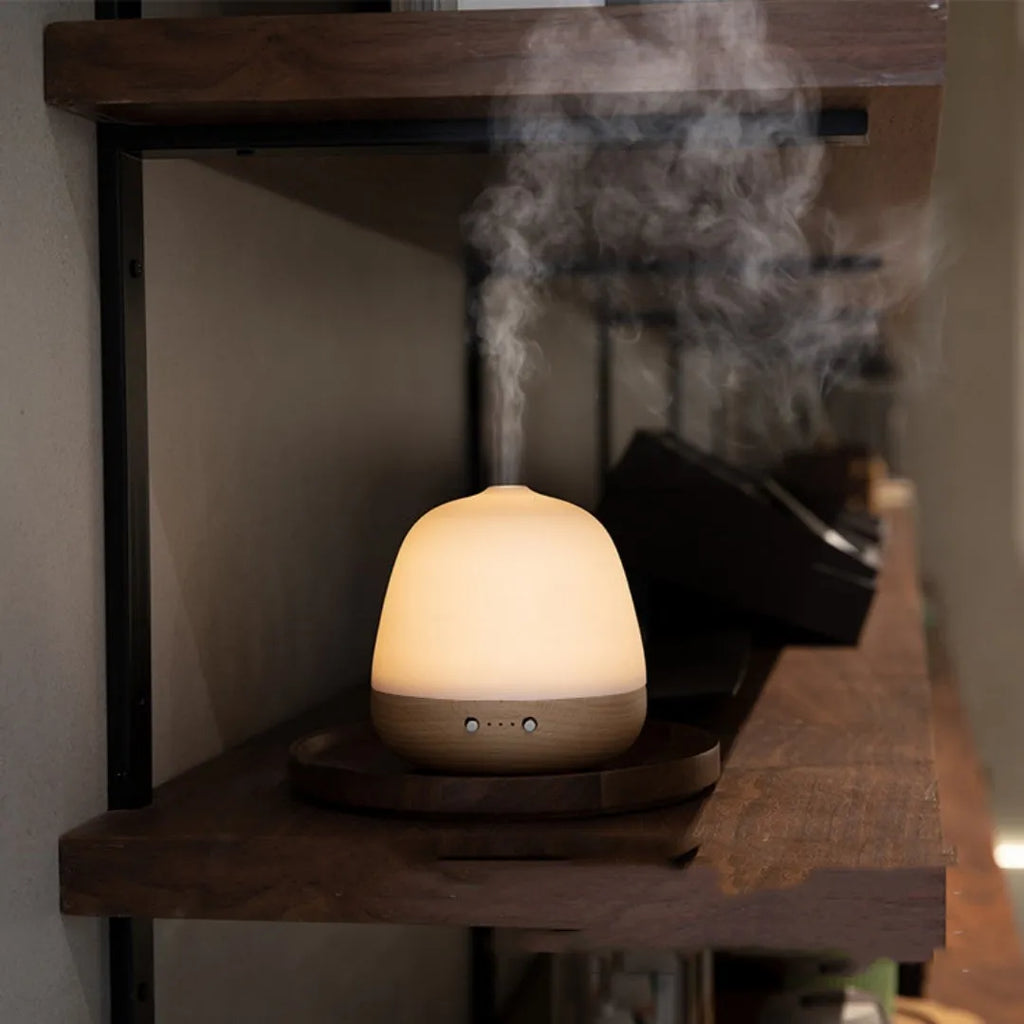 Round white ceramic ultrasonic essential oil humidifier, 180ml, 12W, with timer and single fog export
