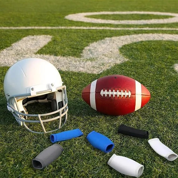 Rugby chin pad in polyester fibre, 12 x 7.5 cm, shown as an anti-collision helmet pad in black, white, blue, or grey.