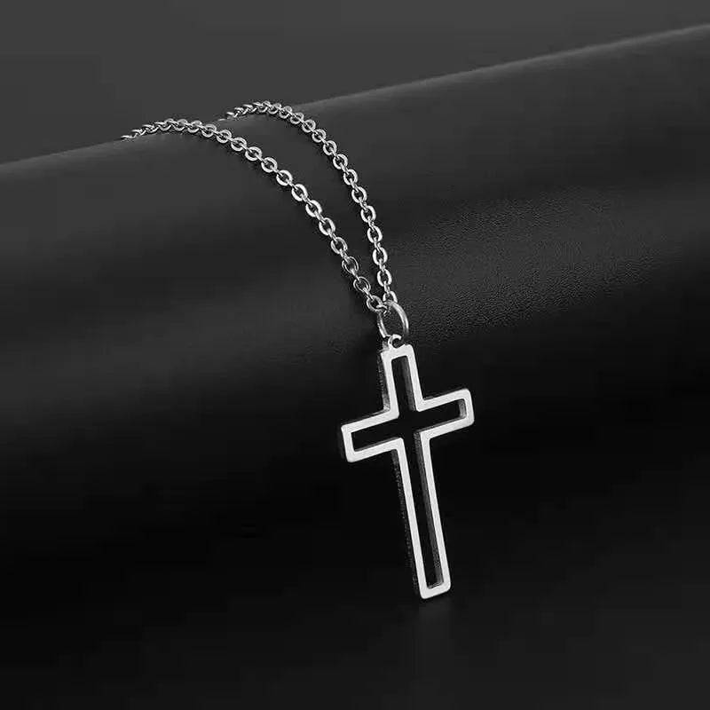 Hip hop style titanium steel cross necklace with electroplated gold finish on stainless steel chain