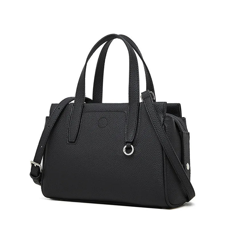 Genuine cowhide leather crossbody bag in horizontal square design with single shoulder strap