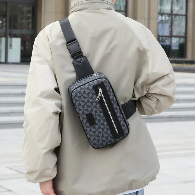 Men's printed crossbody shoulder bag with chest design and spine protection function