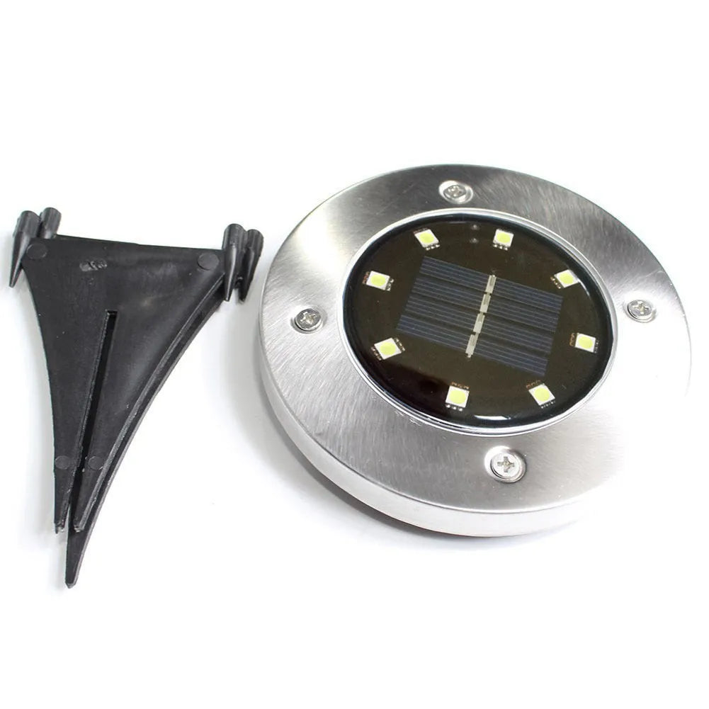 8 LED solar lawn lamp in stainless steel and PP, 12cm x 12cm x 13cm, 4pc pack, warm white or white light