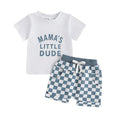 Letter print short-sleeve suit for baby and toddler in apricot or white, cotton blend blouse and pants set.