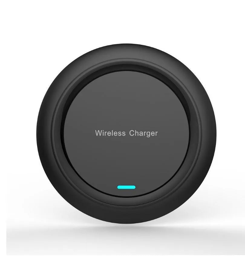 Round white desktop wireless phone charger with 10W fast charging capability