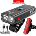 USB rechargeable bike light with power display, IPX6 waterproof, aluminium alloy body
