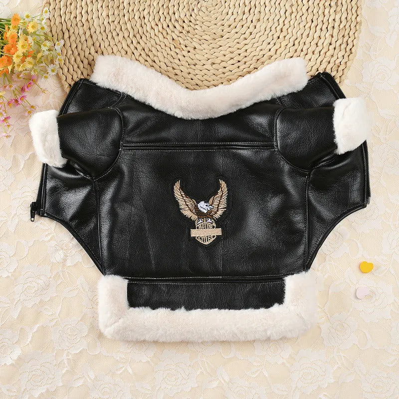 Black and brown leather jacket and vest for small dogs or cats in autumn and winter.