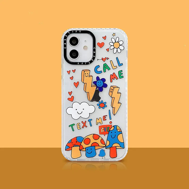 Graffiti colourful high-transparency TPU back cover phone case for iPhone, Lightning Mushroom colour option