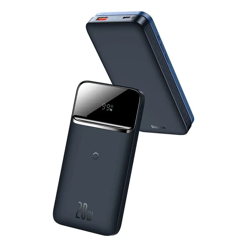 Baseus blue magnetic wireless fast charging power bank with 10000mAh capacity and USB ports