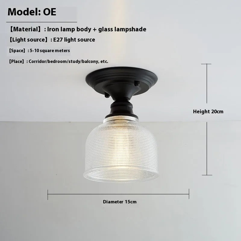 American retro single-head ceiling lamp with a glass cover shade