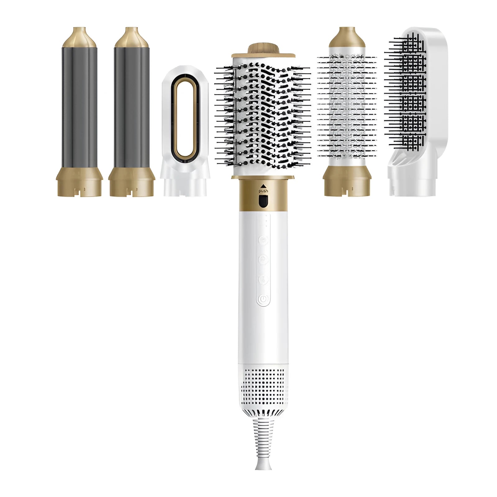 6-in-1 electric hot air comb for curling and straightening hair with leather storage case