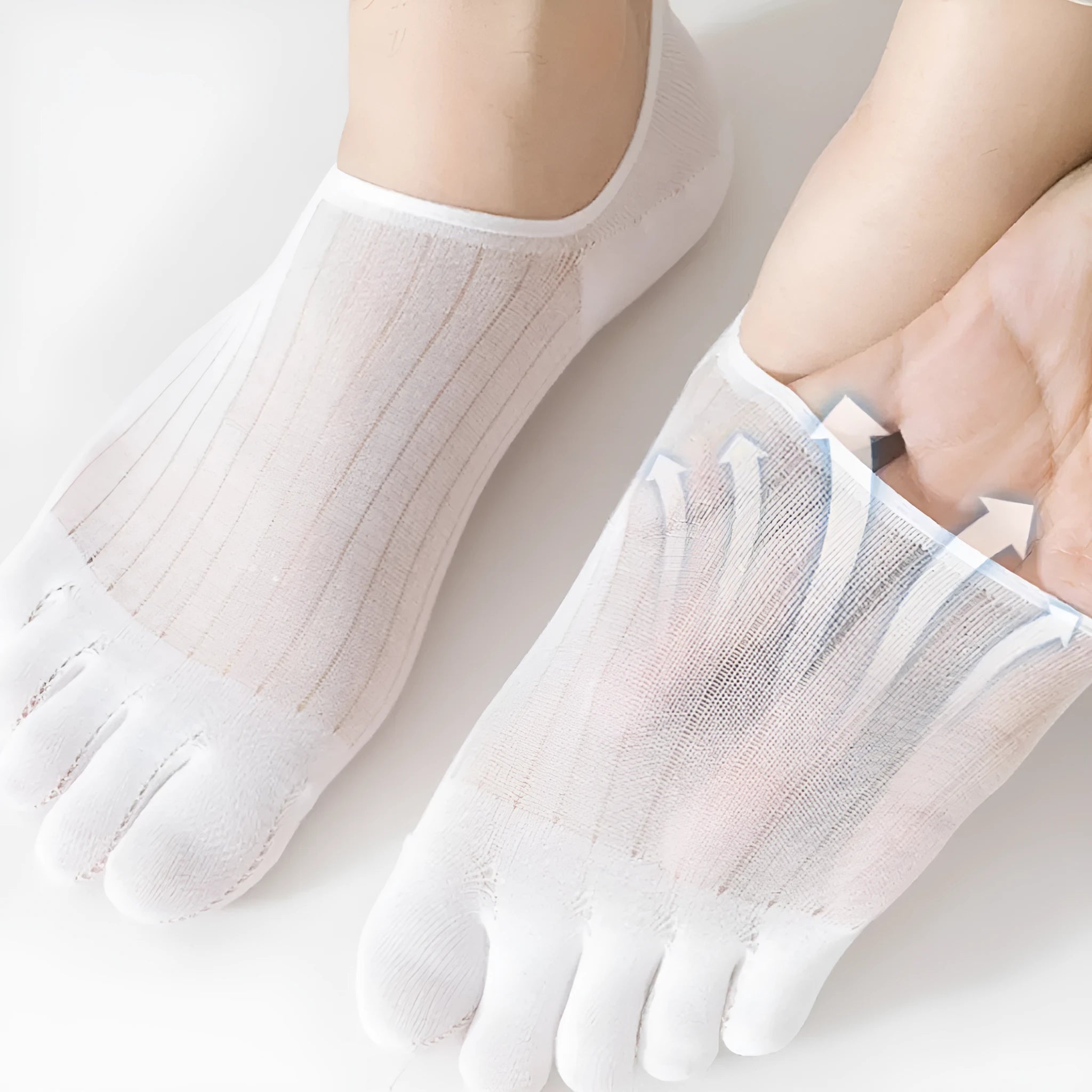 Five-finger boat socks in modal cotton, shown in black, dark grey, light grey, khaki, and white colour options.