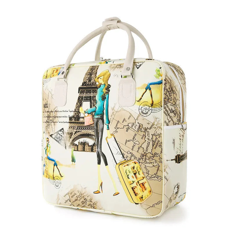College style travel handbag in cartoon cute design with three-dimensional pockets and soft handles