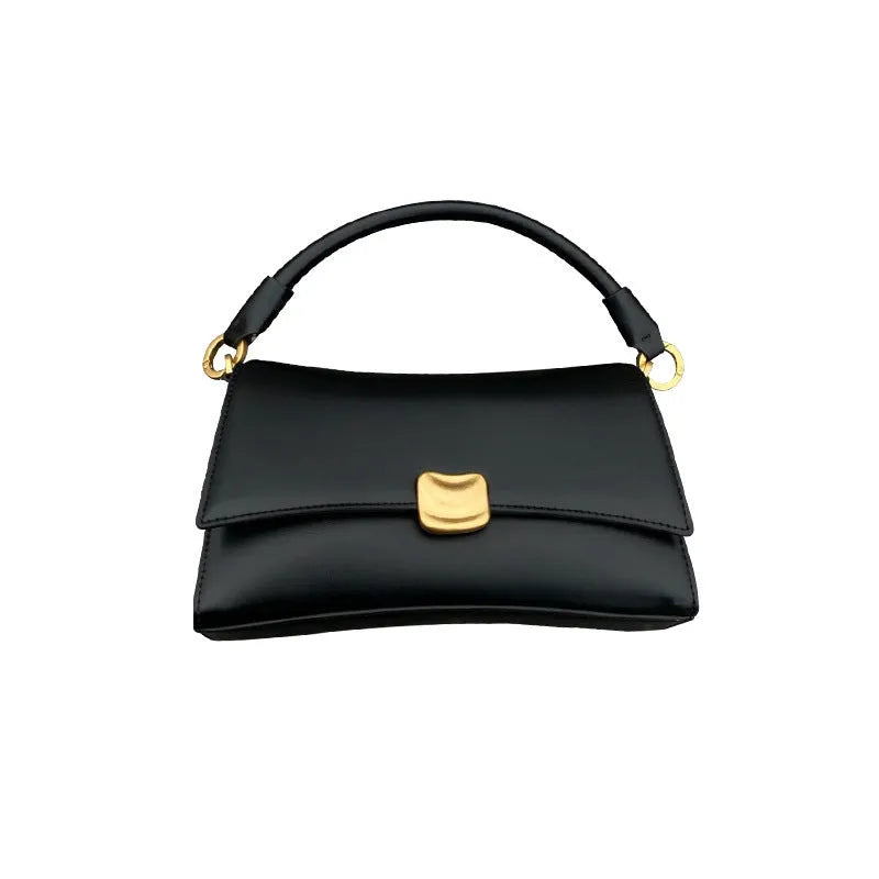 Black PU underarm baguette bag, 23x13x7cm, horizontal square crossbody with double straps