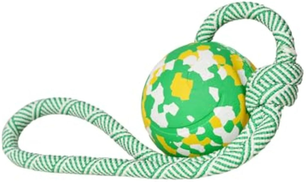 Natural rubber dog ball attached to nylon rope for medium and small breed interactive play