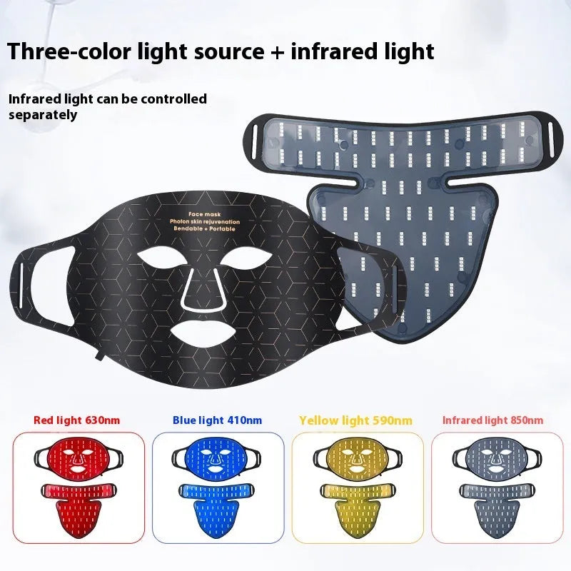 Infrared colour light skin rejuvenation beauty apparatus face mask in black with double ear loops for home use