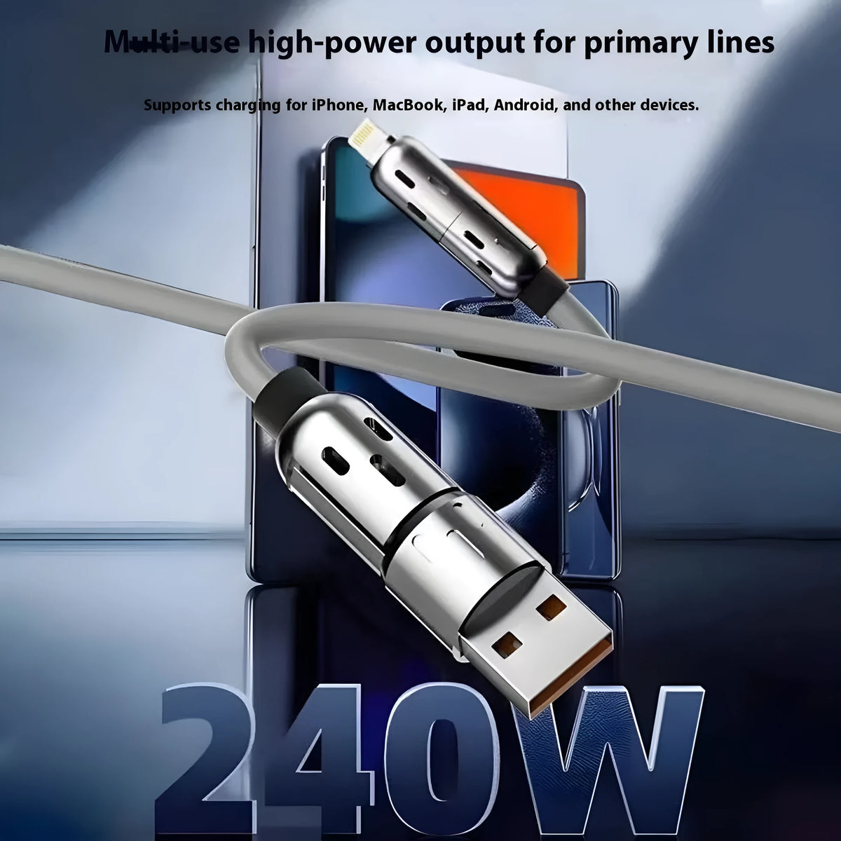 Four-in-one fast charge data cable with TPC Lightning Type-C connectors 27W PVC in black