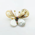 Handwoven epoxy shell butterfly brooch in light brown, handmade, original design, for women
