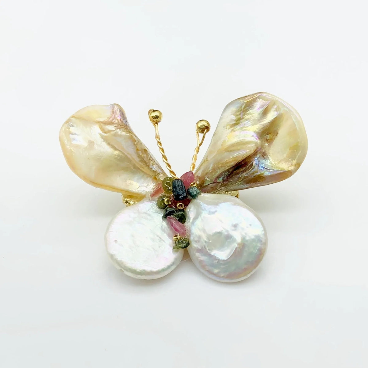Handwoven epoxy shell butterfly brooch in light brown, handmade, original design, for women