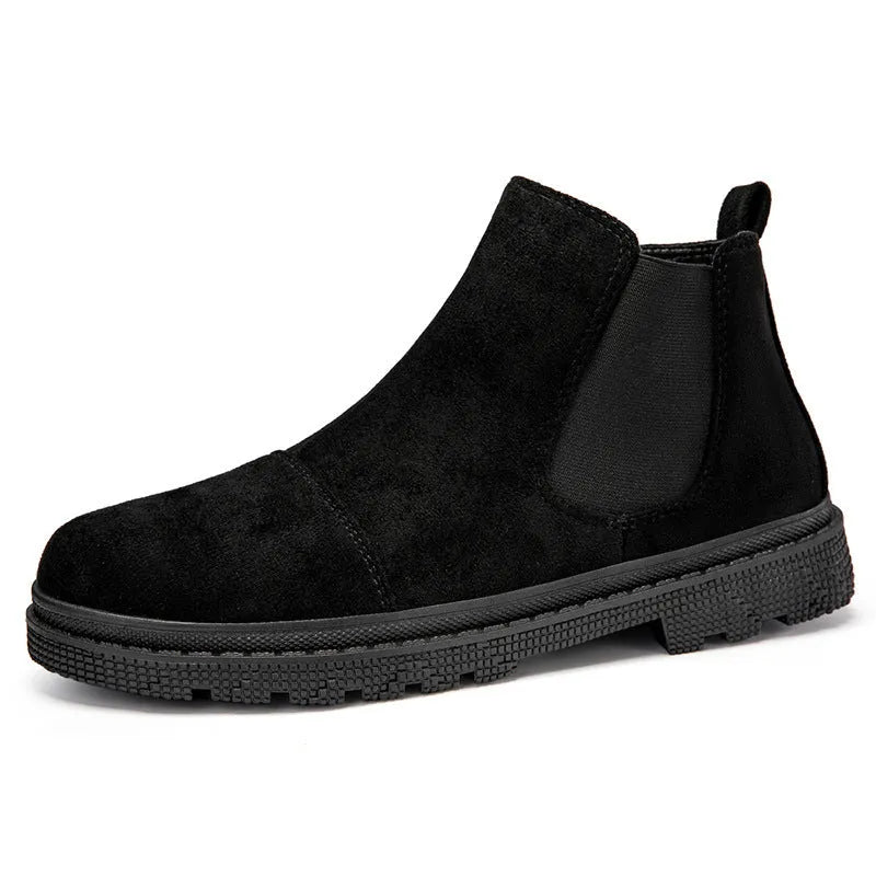 Gao Banglun men's slip-on retro boots in khaki with round toe and lace-up front