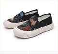Old Beijing women's canvas slip-on shoes with plastic soles in black and white colours