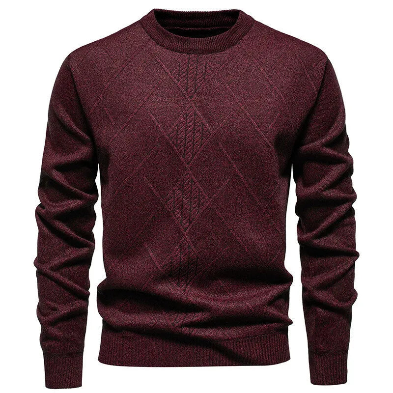 Fleece-lined thick round neck knitted undershirt for men in beige