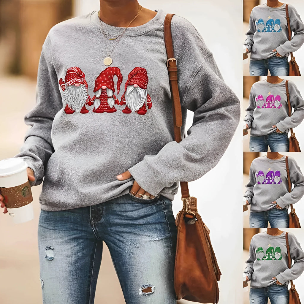Christmas best selling women's cotton sweater with red Santa Claus print front view