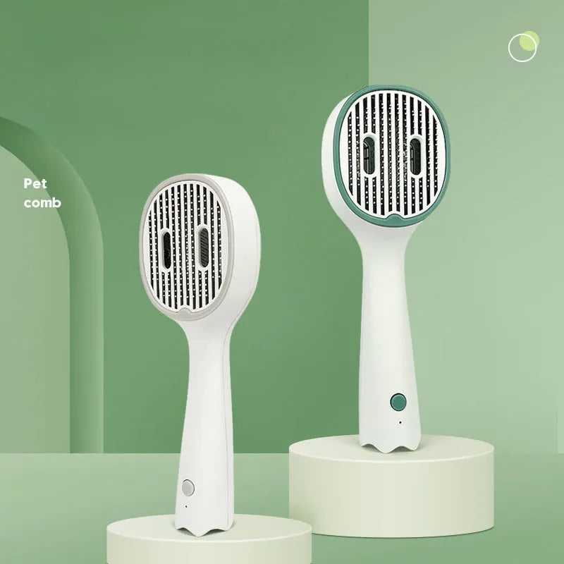 Dark green pet grooming comb with UVC sterilization function and slicker brush needles
