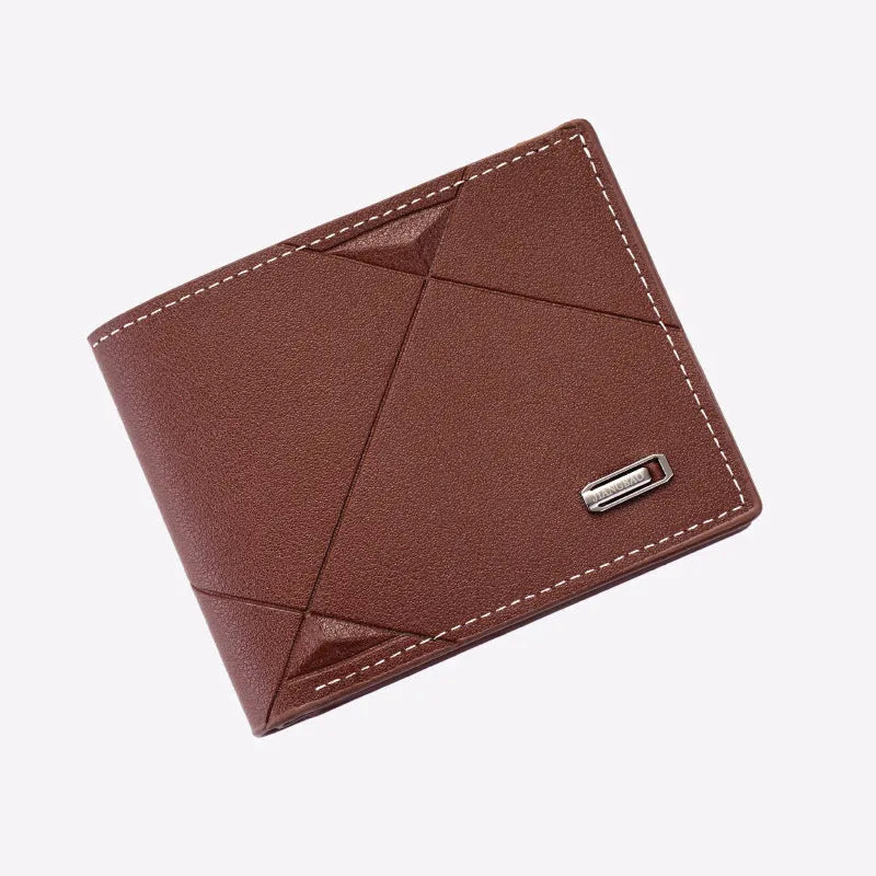 Men's three-fold horizontal PU leather wallet with multiple card slots in black, brown or dark coffee