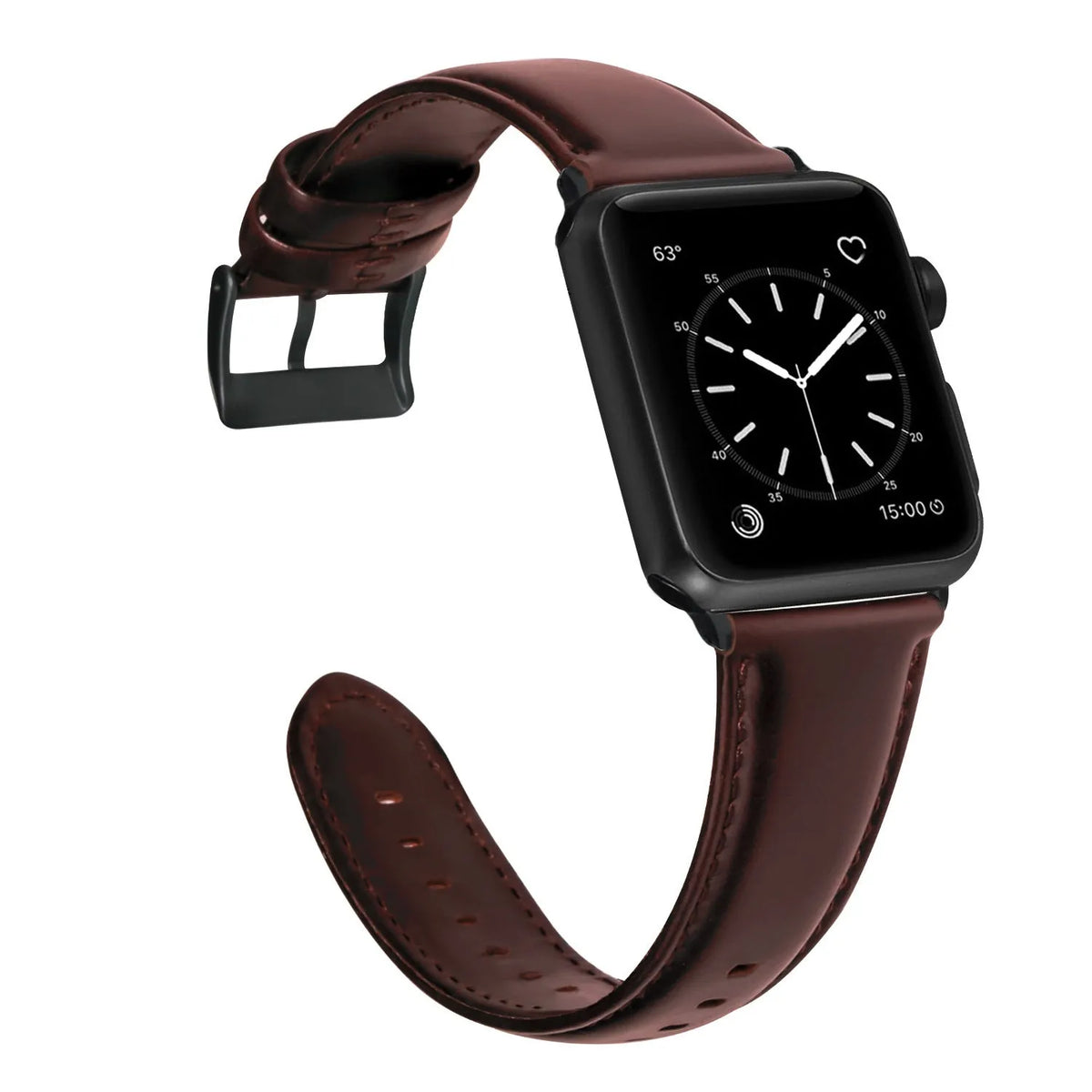 Top layer cowhide leather strap with oil wax finish for Apple Watch in black, 38-40mm width