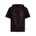 Black men's loose-fit T-shirt with short sleeves, a hood, and sequin graphic detail.