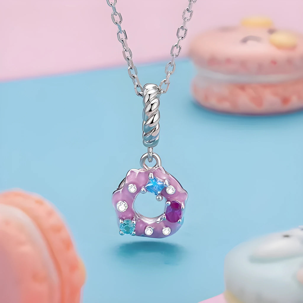 925 silver donut pendant bead with glossy dripping oil finish, 2.1x1.0cm size, aperture 0.45cm