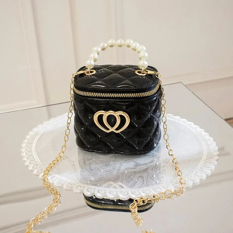 PVC bucket-style jelly bag with heart pattern in seven colour options
