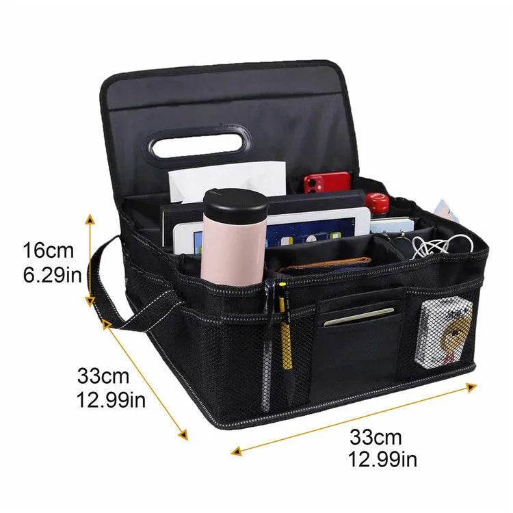 Black Oxford cloth car storage box with 33cm dimensions for vehicle trunk organisation