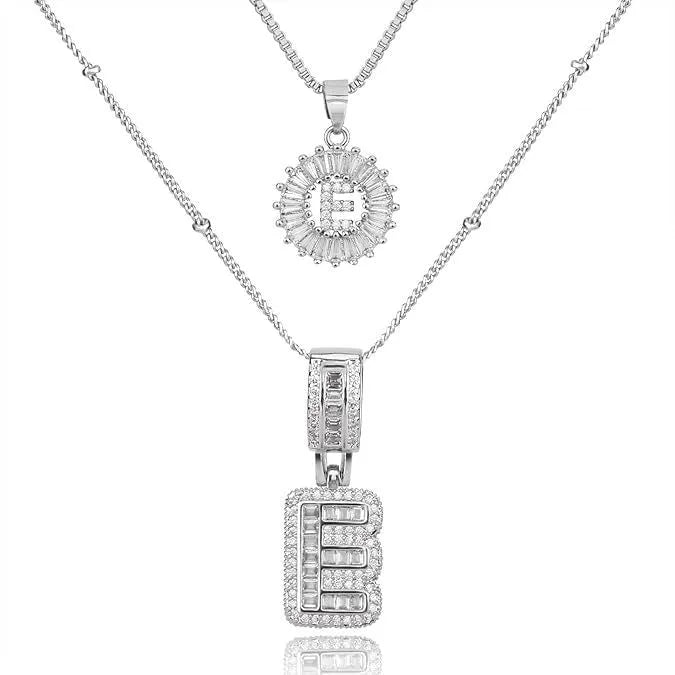 26 English letters copper-plated gold diamond initial pendant necklace with adjustable chain on display