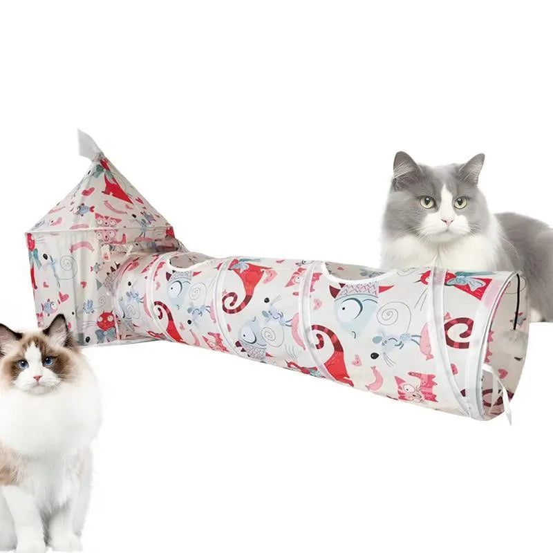 Foldable cat play tunnel with removable tubes and bunny tent in colour kitten design