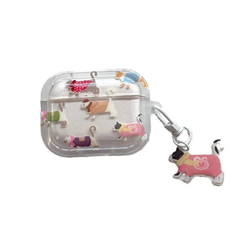 Gradient sausage dog TPU soft shell earphone protective case for AirPods with embossed cartoon design