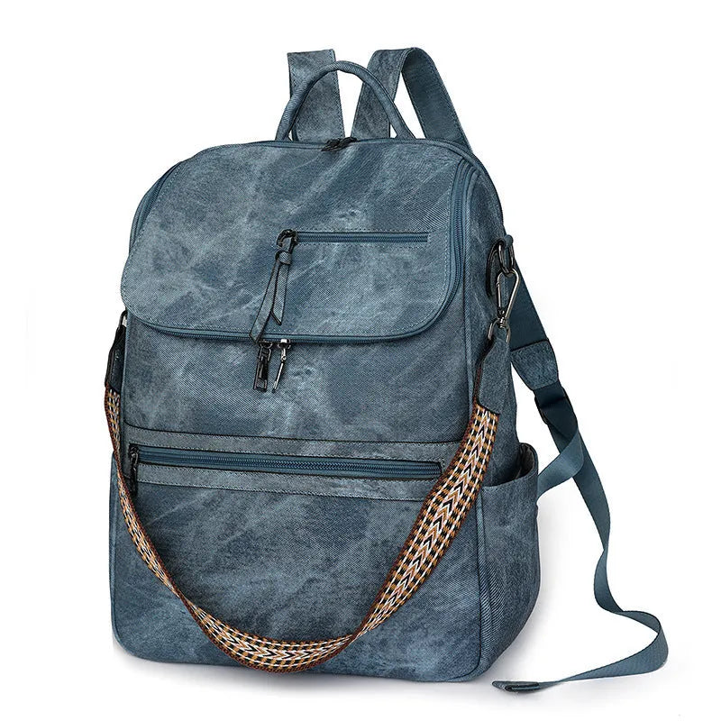 Retro college style PU backpack with curved shoulder straps, shown in one of six available colours.