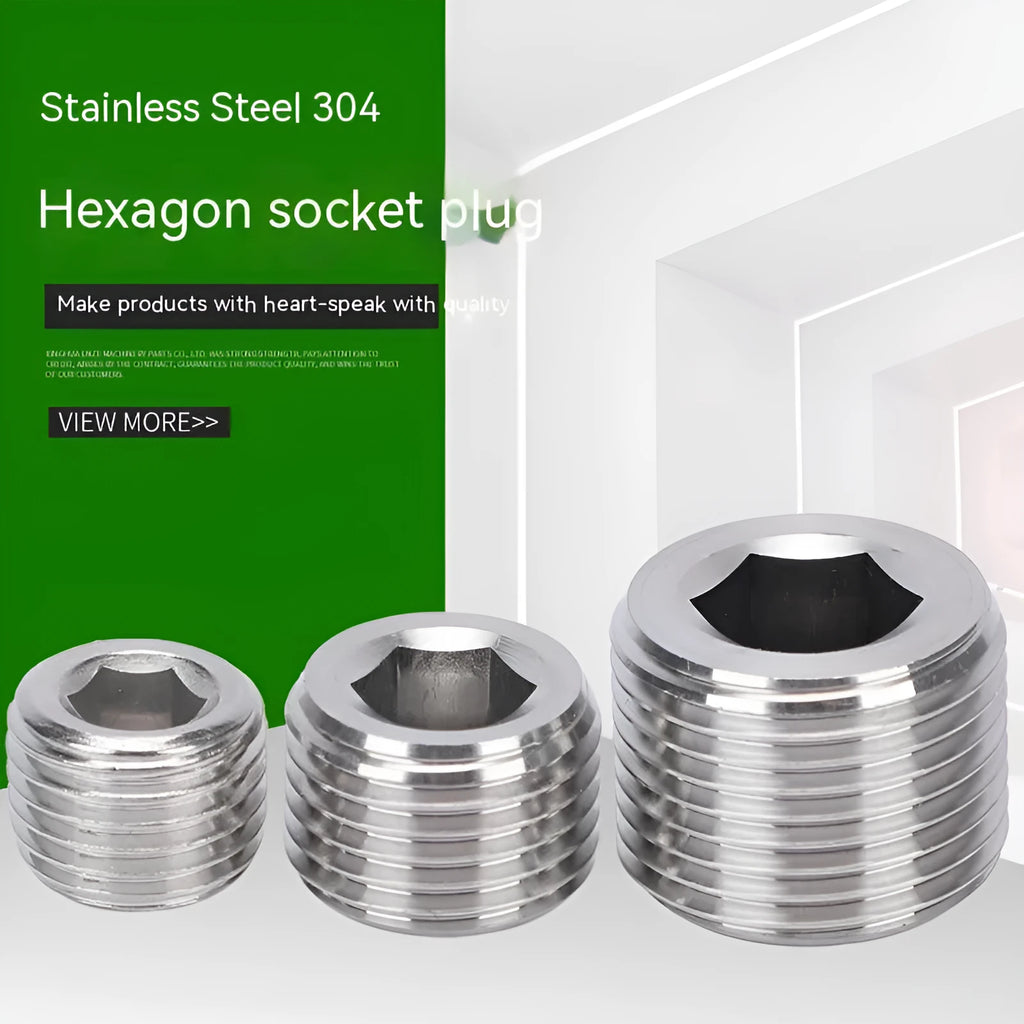 Stainless steel hexagon plug for 3/8 BSP pipe threads