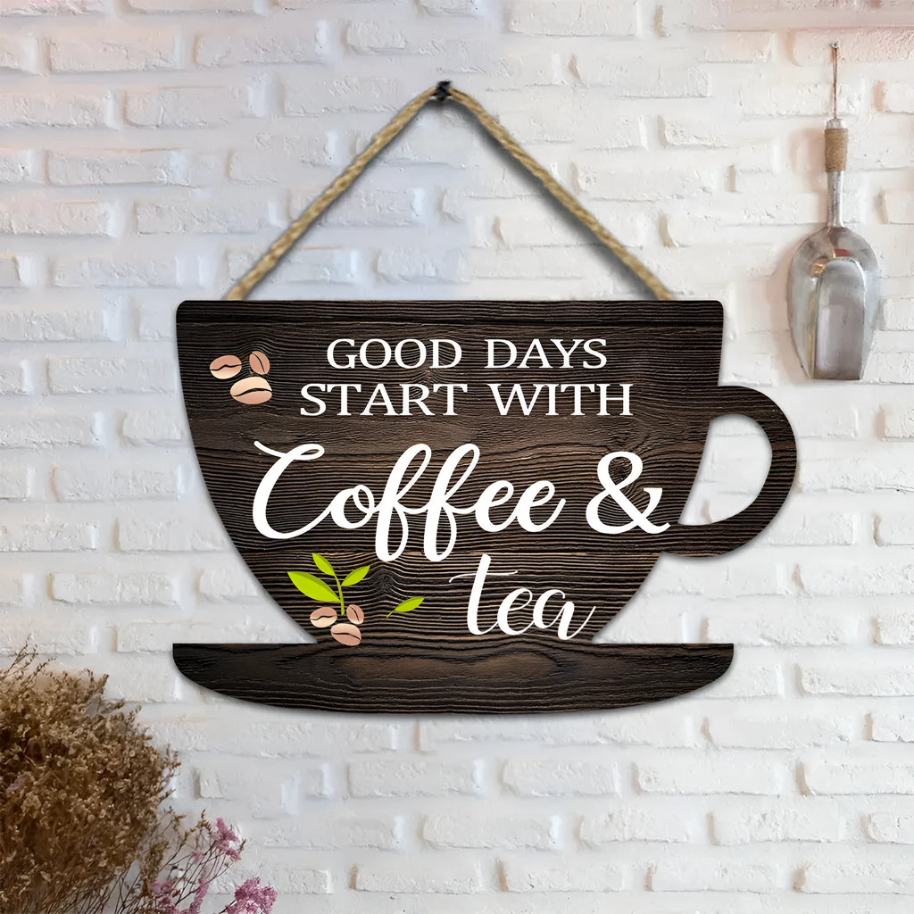 Retro coffee cup wooden wall hanging sign 30x20x0.5cm American country style UV print