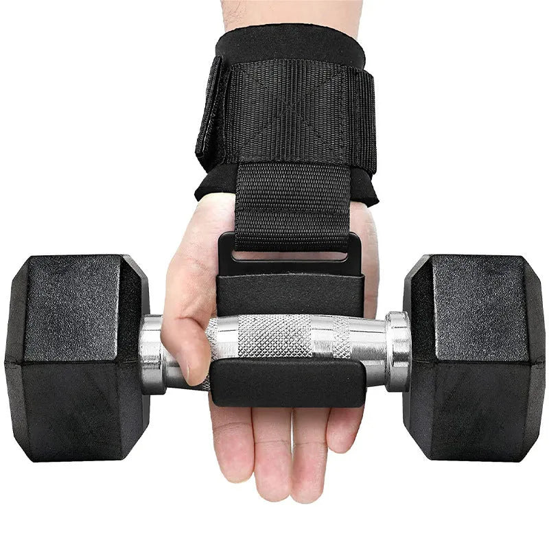 Black fitness wrist grip hook auxiliary strap for pull-up and horizontal bar training