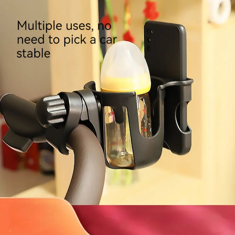 Black ABS plastic universal car cup holder showing dimensions